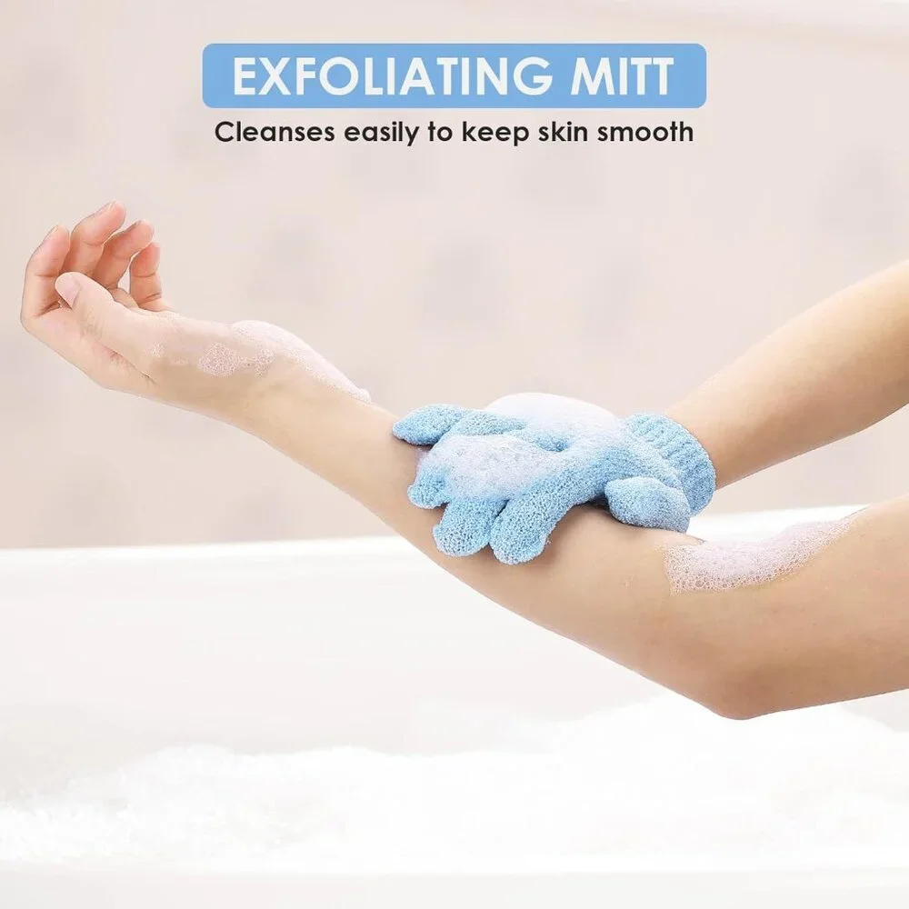 2 Pair Bath Gloves for Shower Natural Loofah Exfoliating Wash Gloves for Body an